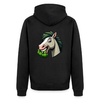 Chien Cheval Brocoli Cheveux Verts Vegan - Veste à capuche bio Premium Unisexe - noir - Dos - Nico (187cm)