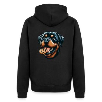 Rottweiler mit Hamburger und Keks - Unisex Premium Bio Zip Hoodie - Schwarz - Hinten - Nico (187cm)