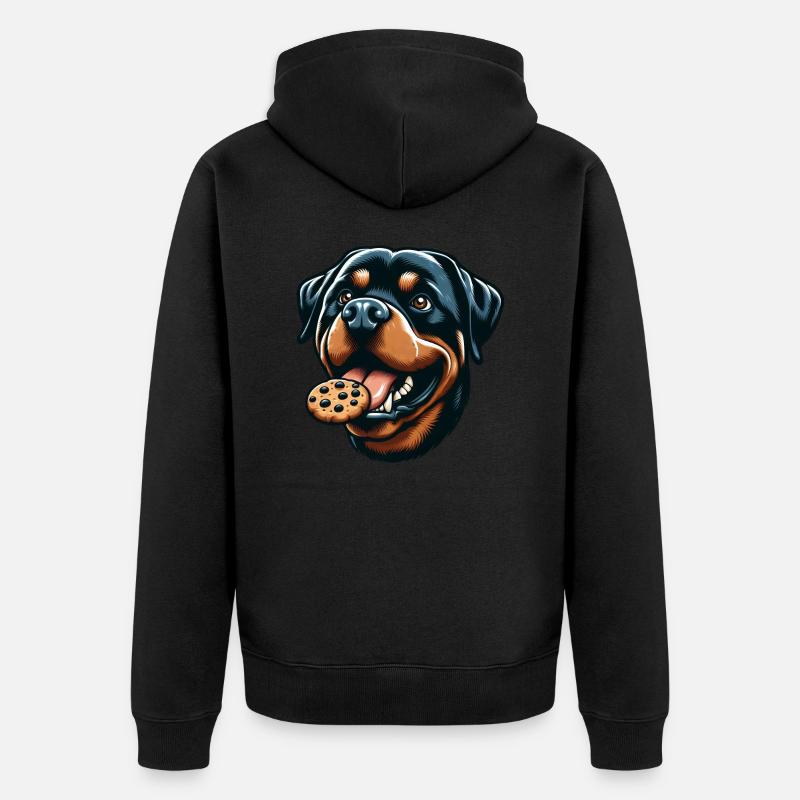 Rottweiler avec hamburger et biscuit - Veste à capuche bio Premium Unisexe - noir