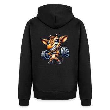 Girafe avec haltère dessin animé haltérophilie fitness - Veste à capuche bio Premium Unisexe - noir - Dos - Nico (187cm)