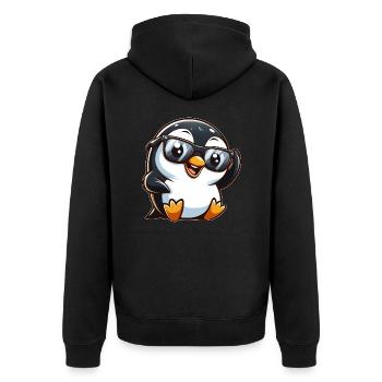 Cooler Pinguin Sonnenbrille Cartoon Spaßig - Unisex Premium Bio Zip Hoodie - Schwarz - Hinten - Nico (187cm)