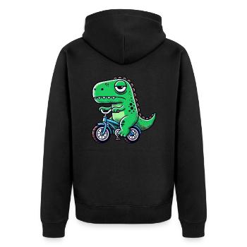Funny dino T-Rex on bike Bizarre and - Unisex Premium Organic Zip Hoodie - black - Back - Nico (187cm)