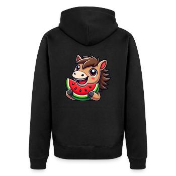 Mignon Cheval Pastèque Dessin animé Été - Veste à capuche bio Premium Unisexe - noir - Dos - Nico (187cm)