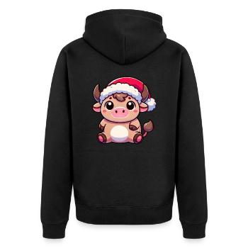 Süße Chibi Weihnachtskuh Cartoon Design - Unisex Premium Bio Zip Hoodie - Schwarz - Hinten - Nico (187cm)