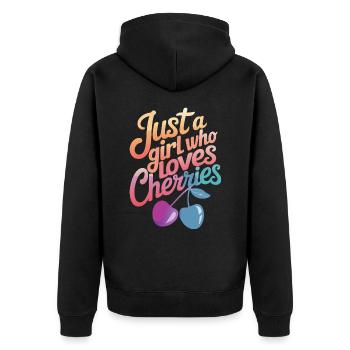 Kirsche Kirschen Früchte Essen - Unisex Premium Bio Zip Hoodie - Schwarz - Hinten - Nico (187cm)