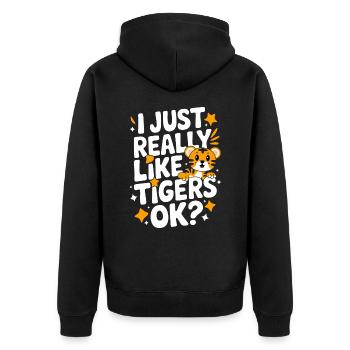 Tiger Tier Zoo Wildtier - Unisex Premium Bio Zip Hoodie - Schwarz - Hinten - Nico (187cm)