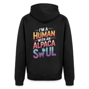 Alpaka Llama - Unisex Premium Bio Zip Hoodie - Schwarz - Hinten - Nico (187cm)