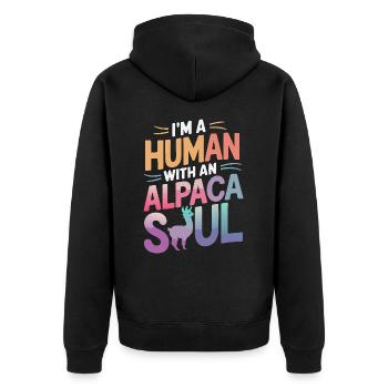 Alpaka Llama - Unisex Premium Bio Zip Hoodie - Schwarz - Hinten - Nico (187cm)