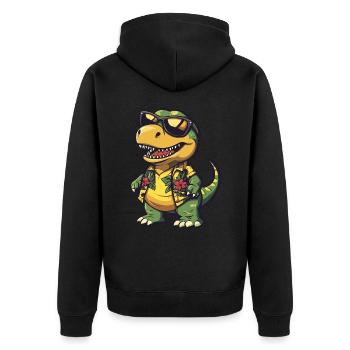 Dinosaur T-Rex Funny Summer - Unisex Premium Organic Zip Hoodie - black - Back - Nico (187cm)
