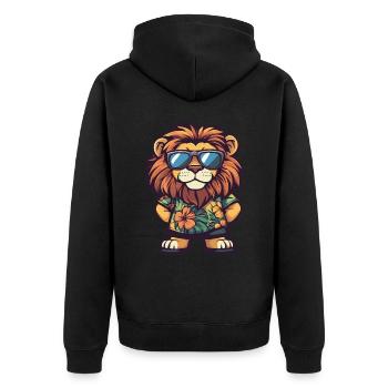 Löwe Comic Lustig Sommer - Unisex Premium Bio Zip Hoodie - Schwarz - Hinten - Nico (187cm)