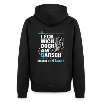 angeln barsch catch and release anglerlatein - Unisex Premium Bio Zip Hoodie - Schwarz - Hinten - Nico (187cm)