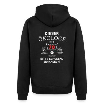 This ecologist is 70 years old. - Unisex Premium Organic Zip Hoodie - black - Back - Nico (187cm)