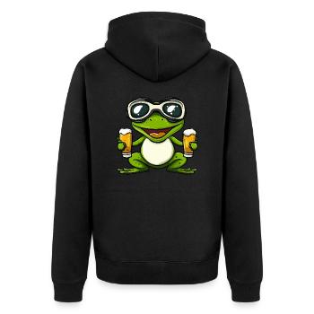 Frosch Apres Ski Bier - Unisex Premium Bio Zip Hoodie - Schwarz - Hinten - Nico (187cm)