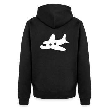 Flugzeug - Unisex Premium Bio Zip Hoodie - Schwarz - Hinten - Nico (187cm)