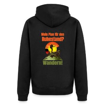 Mein Plan für den Ruhestand ? Wandern ! Wanderer - Unisex Premium Bio Zip Hoodie - Schwarz - Hinten - Nico (187cm)
