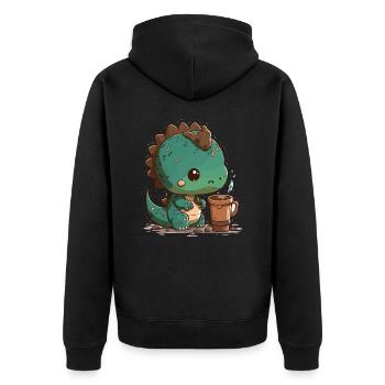 Caffeine-fueled Dino - Unisex Premium Organic Zip Hoodie - black - Back - Nico (187cm)