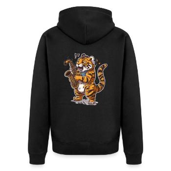 Saxophonist Tiger - Unisex Premium Bio Zip Hoodie - Schwarz - Hinten - Nico (187cm)