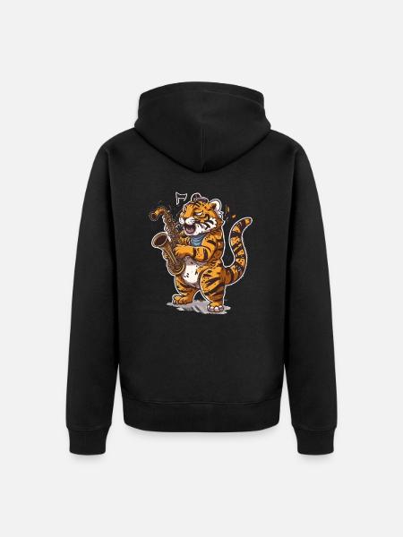 Saxophonist Tiger - Unisex Premium Organic Zip Hoodie - black