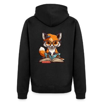 Buchhafter Fuchs - Unisex Premium Bio Zip Hoodie - Schwarz - Hinten - Nico (187cm)