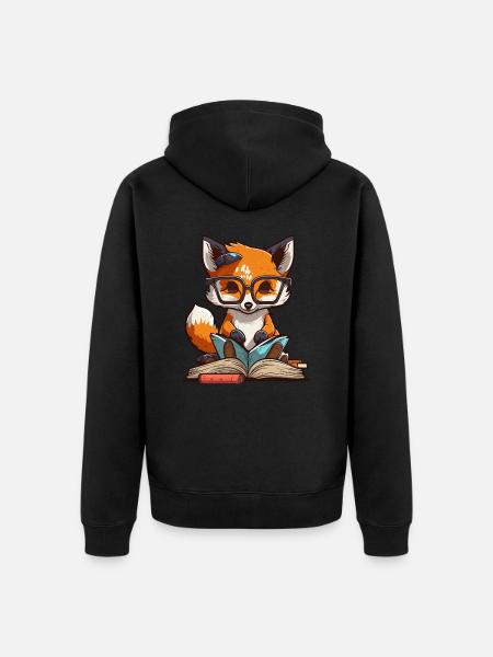 Buchhafter Fuchs - Unisex Premium Bio Zip Hoodie - Schwarz
