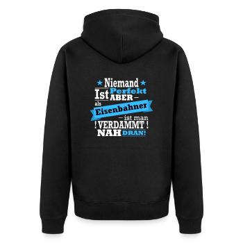 Eisenbahner, Lokomotiven und Zug Fan - Unisex Premium Bio Zip Hoodie - Schwarz - Hinten - Nico (187cm)