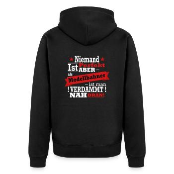 Modellbahner, Eisenbahn und Zug Fan - Unisex Premium Bio Zip Hoodie - Schwarz - Hinten - Nico (187cm)