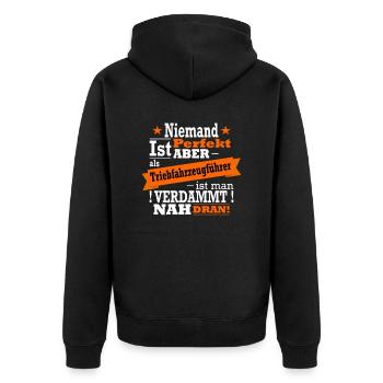 Triebfahrzeugführer, Eisenbahn und Zug Fan - Unisex Premium Bio Zip Hoodie - Schwarz - Hinten - Nico (187cm)