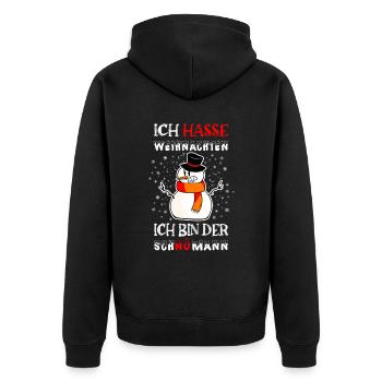 Ich hasse Weihnachten, Schnömann - Unisex Premium Bio Zip Hoodie - Schwarz - Hinten - Nico (187cm)