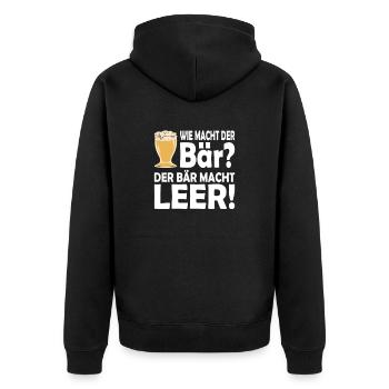 Wie macht der Bär? Der Bär macht leer! Trinkspruch - Unisex Premium Bio Zip Hoodie - Schwarz - Hinten - Nico (187cm)