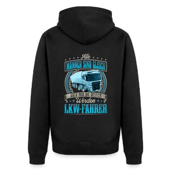 LKW Fahrer - Unisex Premium Bio Zip Hoodie - Schwarz - Hinten - Nico (187cm)