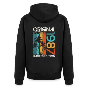 Octobre 1987 Cadeau d’anniversaire de naissance - Veste à capuche bio Premium Unisexe - noir - Dos - Nico (187cm)