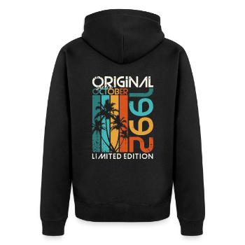Octobre 1992 Cadeau d’anniversaire de naissance - Veste à capuche bio Premium Unisexe - noir - Dos - Nico (187cm)