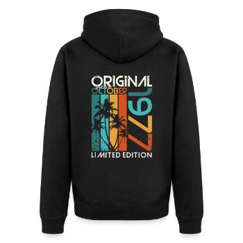 Octobre 1977 Cadeau d’anniversaire de naissance - Veste à capuche bio Premium Unisexe - noir - Dos - Nico (187cm)