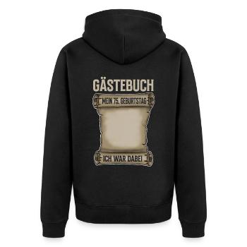75. Geburtstag Gästebuch - Unisex Premium Bio Zip Hoodie - Schwarz - Hinten - Nico (187cm)