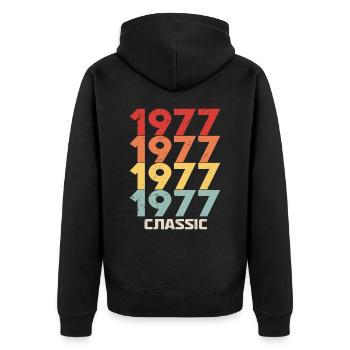 1977 Jubilé dans un style vintage classique 1977 - Veste à capuche bio Premium Unisexe - noir - Dos - Nico (187cm)