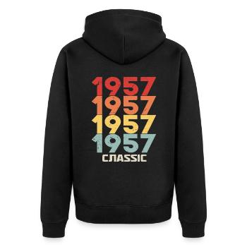1957 Jubiläum im klassischen Vintage-Stil 1957 - Unisex Premium Bio Zip Hoodie - Schwarz - Hinten - Nico (187cm)