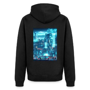 Cool Japanese World Japan Neon City - Unisex Premium Bio Zip Hoodie - Schwarz - Hinten - Nico (187cm)