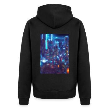 Cool Japanese Techno Cat In Japan Neon City - Unisex Premium Bio Zip Hoodie - Schwarz - Hinten - Nico (187cm)