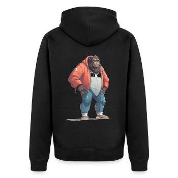 Streetart Gorilla Urban Rap Street Affe - Unisex Premium Bio Zip Hoodie - Schwarz - Hinten - Nico (187cm)