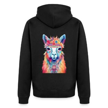 Lama - Unisex Premium Bio Zip Hoodie - Schwarz - Hinten - Nico (187cm)