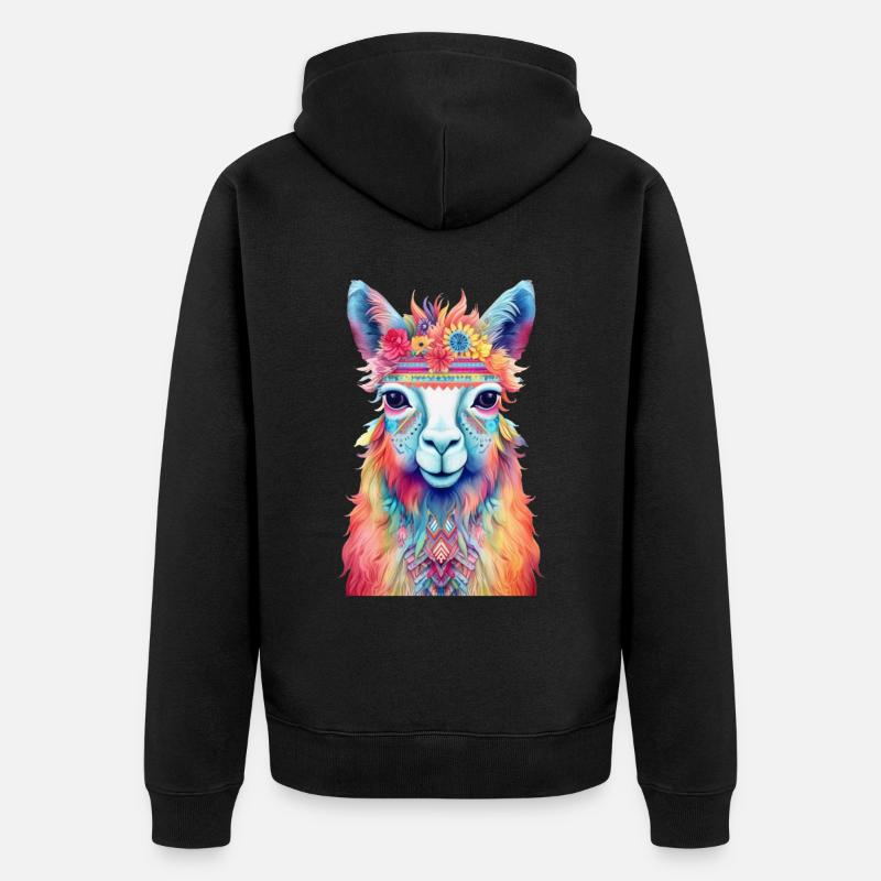 Lama - Unisex Premium Bio Zip Hoodie - Schwarz