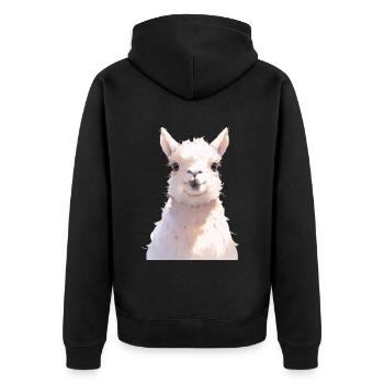 Lama - Unisex Premium Bio Zip Hoodie - Schwarz - Hinten - Nico (187cm)