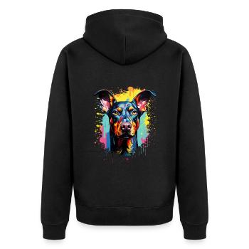 Doberman Colorful - Unisex Premium Bio Zip Hoodie - Schwarz - Hinten - Nico (187cm)