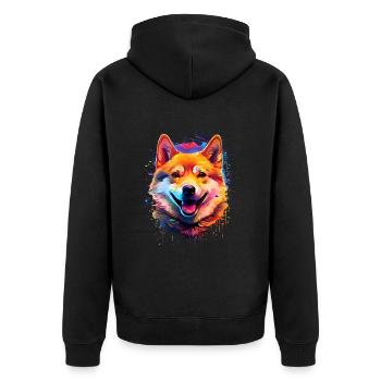 Shiba Inu Colorful - Unisex Premium Bio Zip Hoodie - Schwarz - Hinten - Nico (187cm)
