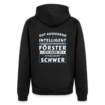 Gut aussehend intelligent - Förster Edition - Unisex Premium Bio Zip Hoodie - Schwarz - Hinten - Nico (187cm)