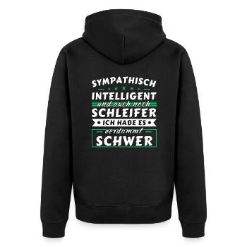 Sympathisch und intelligent - Schleifer Edition - Unisex Premium Bio Zip Hoodie - Schwarz - Hinten - Nico (187cm)