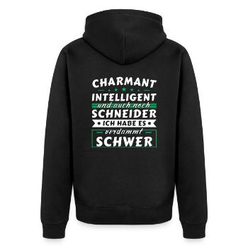 Charmant und intelligent - Schneider Edition - Unisex Premium Bio Zip Hoodie - Schwarz - Hinten - Nico (187cm)