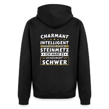 Charmant und intelligent - Steinmetz Edition - Unisex Premium Bio Zip Hoodie - Schwarz - Hinten - Nico (187cm)