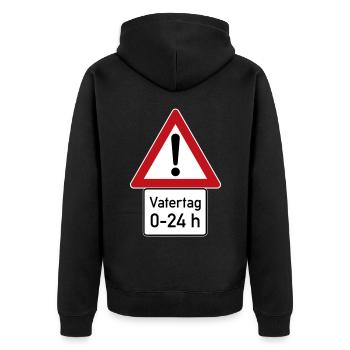 Achtung Gefahr: Vatertag - von 0 bis 24 Uhr - Unisex Premium Bio Zip Hoodie - Schwarz - Hinten - Nico (187cm)
