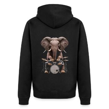 Elefant Schlagzeug - Unisex Premium Bio Zip Hoodie - Schwarz - Hinten - Nico (187cm)